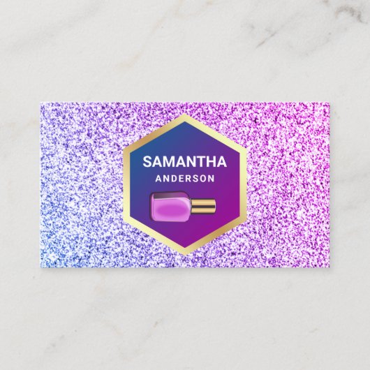 ピンクパープルグリッター金ゴールド爪、 ネイルポーランドマニキュリスト 名刺 (正面)