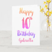 ピンクパープルグリッター10番目の誕生日カード カード (黄色い花)