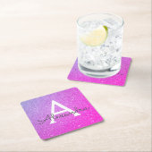 ピンクパープルグリッター&スパークルモノグラム誕生日 スクエアペーパーコースター (インサイチュ)