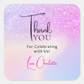 ピンクパープルグリッター ブライダルシャワーフェイバーステッカー ありがとう スクエアシール (正面)