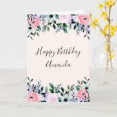 ピンクパープルグリーンウォーター色のフローラ縁ど カード (黄色い花)