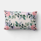 ピンクパープルグリーンウォーター色のフローラ縁ど ランバークッション (裏面)