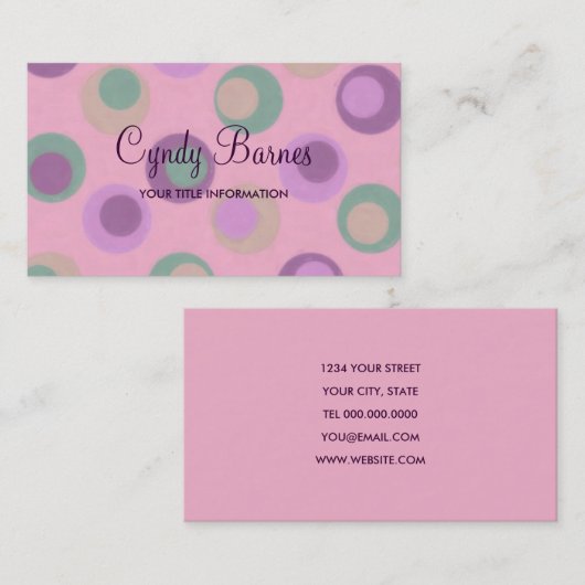 ピンクパープルグリーンドットビジネスカード 名刺 (正面/裏面)