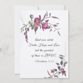 ピンクパープルグリーンフローラ結婚クリスチャン 招待状 (裏面)