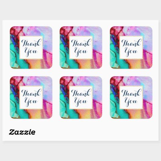 ピンクパープルグリーン大理石抽象芸術水彩 スクエアシール (シート)