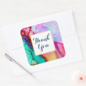 ピンクパープルグリーン大理石抽象芸術水彩 スクエアシール (封筒)