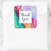 ピンクパープルグリーン大理石抽象芸術水彩 スクエアシール (バッグ)