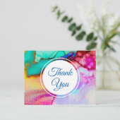 ピンクパープルグリーン大理石抽象芸術水彩 ポストカード (スタンド正面)