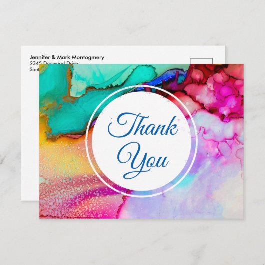 ピンクパープルグリーン大理石抽象芸術水彩 ポストカード (正面/裏面)