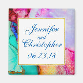 ピンクパープルグリーン大理石抽象芸術水彩 マグネット (正面)