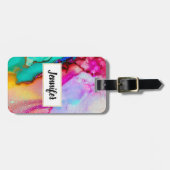 ピンクパープルグリーン大理石抽象芸術水彩 ラゲッジタグ (正面横)