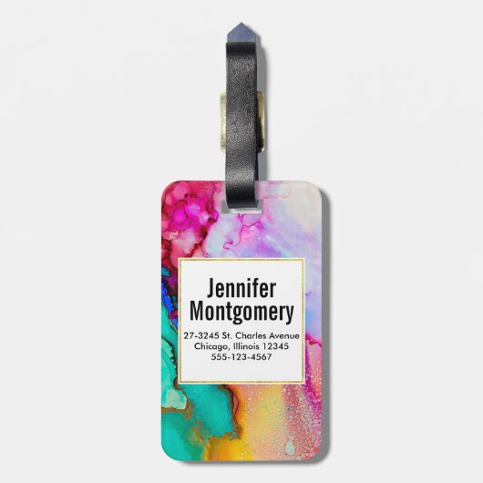 ピンクパープルグリーン大理石抽象芸術水彩 ラゲッジタグ (裏面縦)