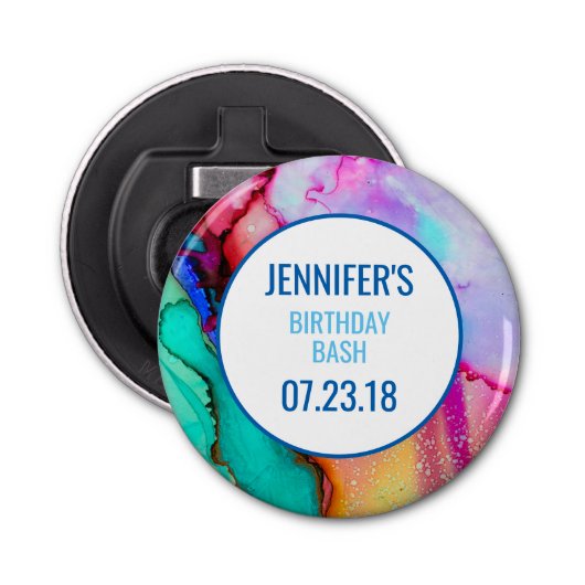 ピンクパープルグリーン大理石抽象芸術水彩 栓抜き (正面)