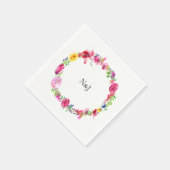 ピンクパープルグリーン春の花フローラ モダン スタンダードカクテルナプキン (角)