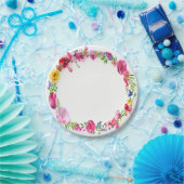 ピンクパープルグリーン春の花フローラ モダン ペーパープレート (パーティー)