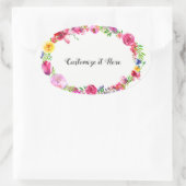 ピンクパープルグリーン春の花フローラ モダン 楕円形シール (バッグ)