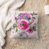 ピンクパープルグリーン水彩フローラピンクストライプ色 クッション (ブランケット)