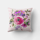 ピンクパープルグリーン水彩フローラピンクストライプ色 クッション (裏面)