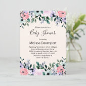ピンクパープルグリーン水彩フローラベビーシャワー 招待状 (スタンド正面)