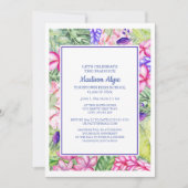 ピンクパープルグリーン熱帯フローラ卒業パーティー 招待状 (正面)