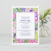 ピンクパープルグリーン熱帯フローラ卒業パーティー 招待状 (スタンド正面)