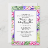 ピンクパープルグリーン熱帯フローラ卒業パーティー 招待状 (正面)