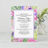 ピンクパープルグリーン熱帯フローラ卒業パーティー 招待状 (スタンド正面)