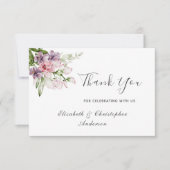 ピンクパープルグリーン結婚フローラサンキューカード サンキューカード (正面)