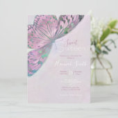 ピンクパープルグリーン絵画バタフライ 招待状 (スタンド正面)