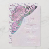 ピンクパープルグリーン絵画バタフライ 招待状 (正面/裏面)