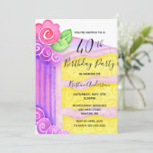 ピンクパープルケーキフローラ40歳の誕生日パーティー 招待状 (スタンド正面)