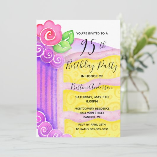 ピンクパープルケーキフローラ95thバースデーパーティー 招待状 (スタンド正面)