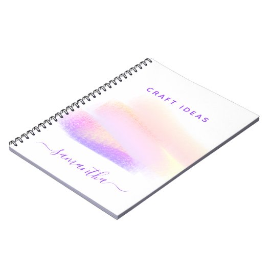 ピンクパープルゴールデンブラシストローク名クラフトアイディア ノートブック (左側)