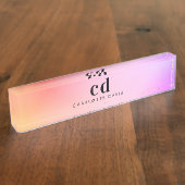 ピンクパープルゴールデンモノグラム名ミニマル主義者 デスクネームプレート (側面)