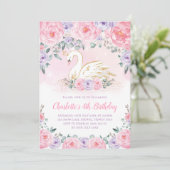 ピンクパープルゴールド スワン プリンセス 誕生日パーティー 招待状 (スタンド正面)