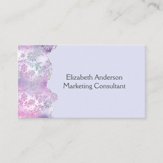 ピンクパープルシルバーフローラグリッターフェミニントレンディー 名刺 (正面)