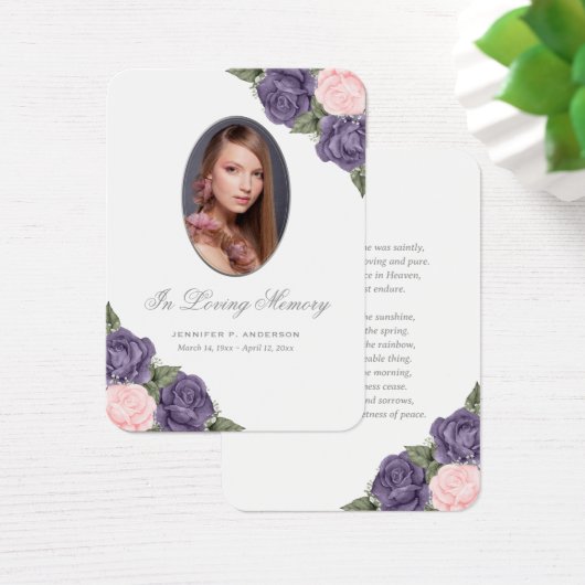 ピンクパープルシルバーメモリアル葬儀祈りの言葉カード (デスク)