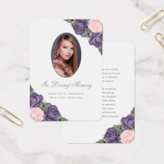 ピンクパープルシルバーメモリアル葬儀祈りの言葉カード (オフィス)