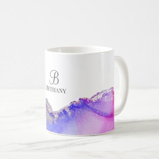 ピンクパープルシルバーモノグラムコーヒーマグ コーヒーマグカップ (正面右)