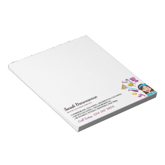 ピンクパープルジャニクルカートゥーンクリーニングマーケティング ノートパッド (アングル)