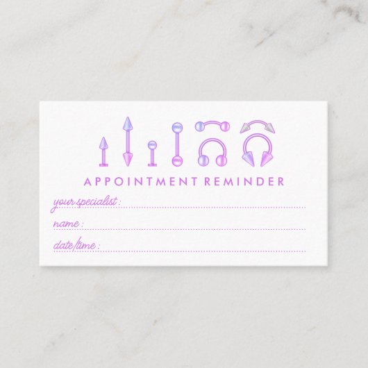 ピンクパープルジュエリーアポイントメントピアシング 名刺 (正面)