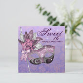 ピンクパープルスウィート16マスカレードパーティー 招待状 (スタンド正面)