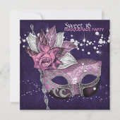 ピンクパープルスウィート16マスカレードパーティー 招待状 (正面)