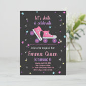 ピンクパープルスケートで滑る誕生日招待状 招待状 (スタンド正面)