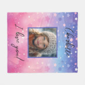 ピンクパープルスターカスタムズの写真と名前引用文の少女 フリースブランケット (正面(横))