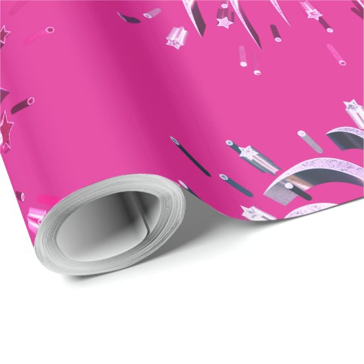 ピンクパープルスターズ花火エレガントフェスティバル ラッピングペーパー (ロールコーナー)