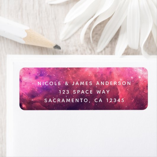 ピンクパープルスターリースカイコズミック銀河系スカイファイアグロー ラベル (インサイチュ)