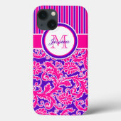 ピンクパープルストライプのホワイトダマスク2 iPadエアケース Case-Mate iPhoneケース (裏面)