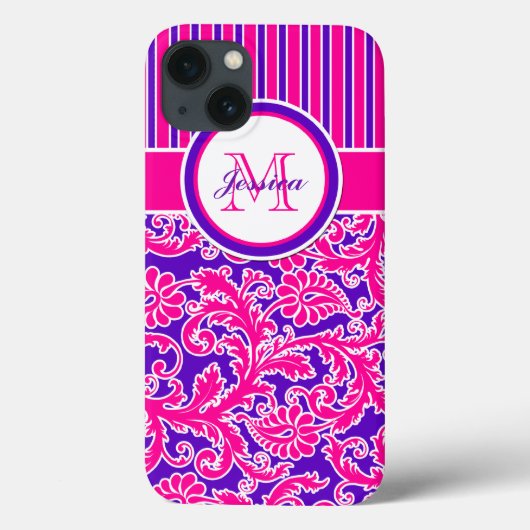 ピンクパープルストライプのホワイトダマスク2 iPadエアケース Case-Mate iPhoneケース (裏面)