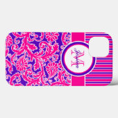ピンクパープルストライプのホワイトダマスク2 iPadエアケース Case-Mate iPhoneケース (裏面 (横))